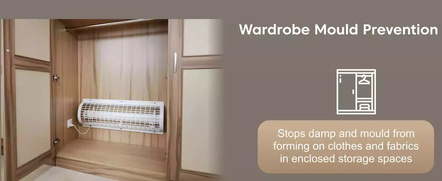Morris 3ft tube heater with thermostat and guard set for the wardrobe